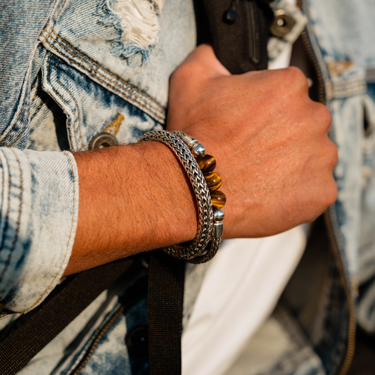 Titan Eye Bracelet – silver and tiger eye jewellery worn on wrist | Stone N Luxe