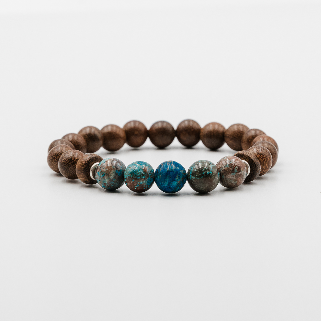 Azure Standard Bracelet – Azurite Stone and Wood Bead mens bracelet | Stone N Luxe