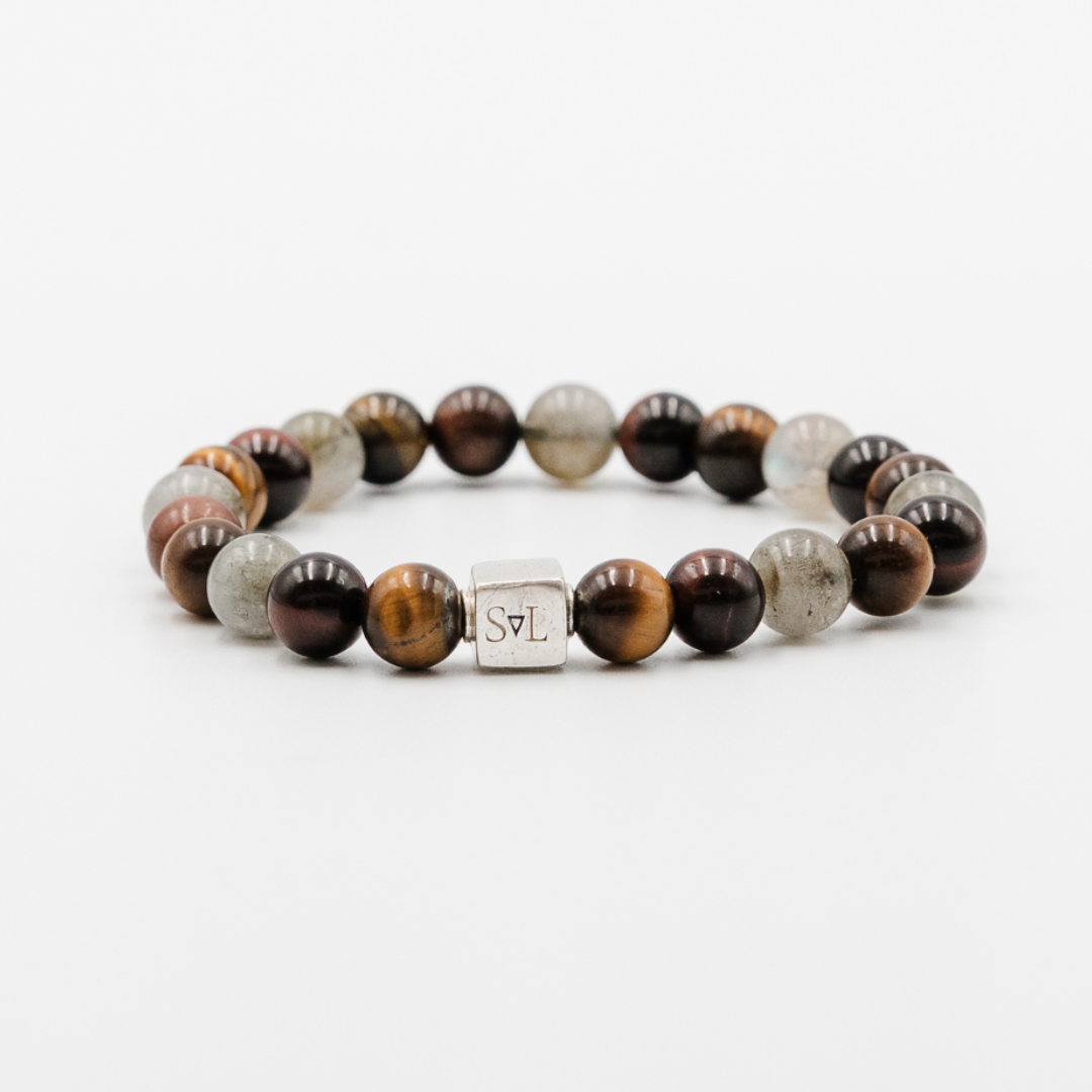 Primal Eclipse Bracelet – Tiger Eye Red Tiger Eye and Labradorite mens bracelet | Stone N Luxe