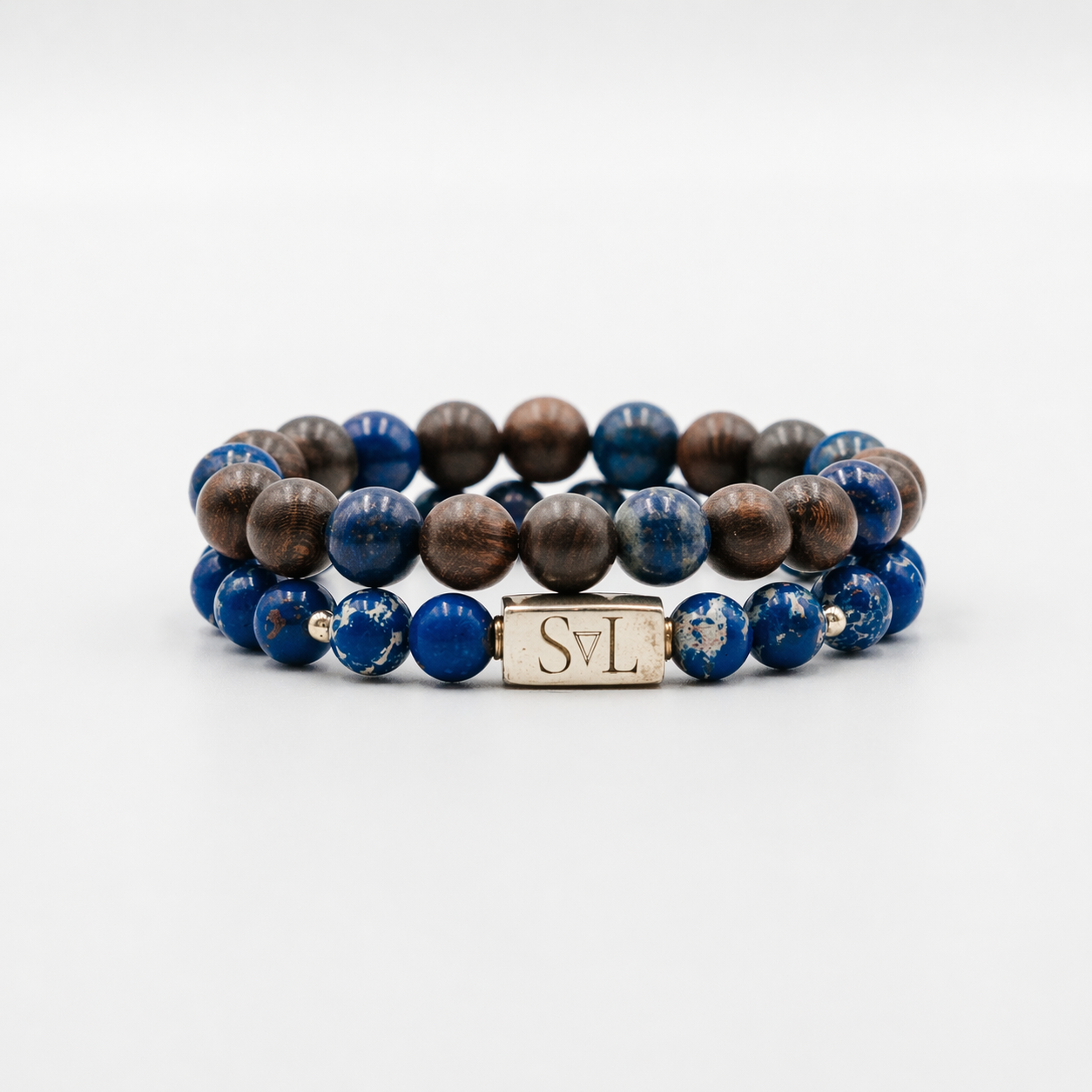 Ocean Drift Stack – Blue Sea Sediment and Wood mens bracelet stack | Stone N Luxe
