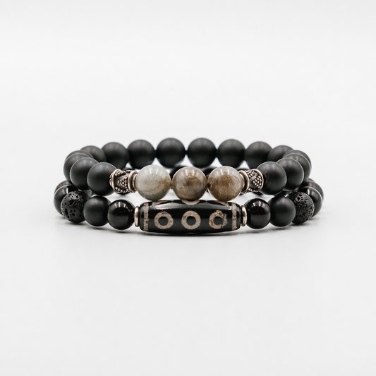 The Visionary Stack – Labradorite and Black Onyx mens bracelet stack | Stone N Luxe
