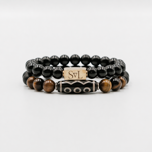 Grounding Energy Set – Black Onyx and Tiger Eye mens bracelet stack | Stone N Luxe