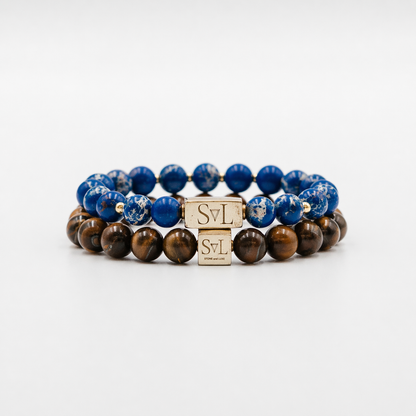 Sovereign Sea Set – Tiger Eye and Blue Sea Sediment mens bracelet stack | Stone N Luxe