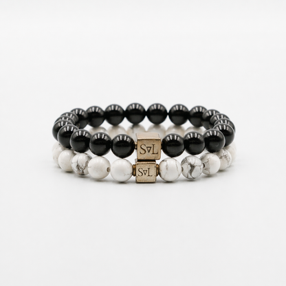 Moonlit Shadows Set – Howlite and Black Onyx mens bracelet stack | Stone N Luxe