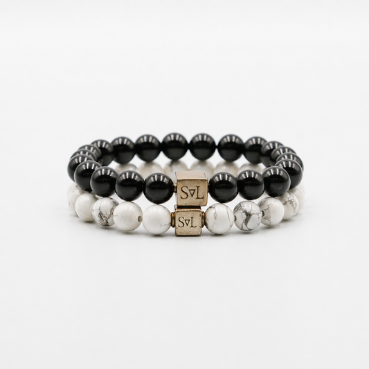 Moonlit Shadows Set – Howlite and Black Onyx mens bracelet stack | Stone N Luxe