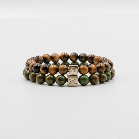 Inner Harmony Set – Green Jasper and Tiger Eye mens bracelet stack | Stone N Luxe