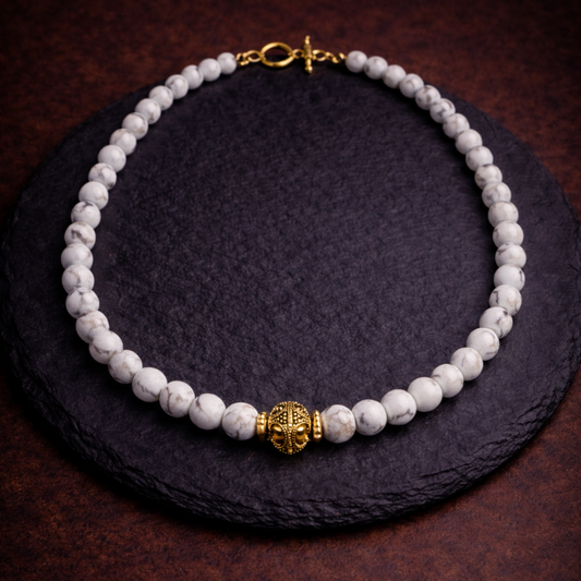 Ivory Legacy Necklace – Howlite mens beaded necklace with gold clasp | Stone N Luxe