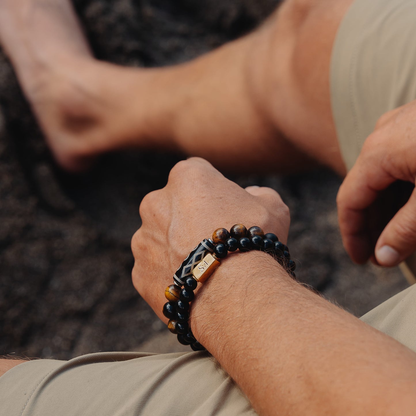 Grounding Energy Set – black onyx tiger eye bracelet stack detail | Stone N Luxe