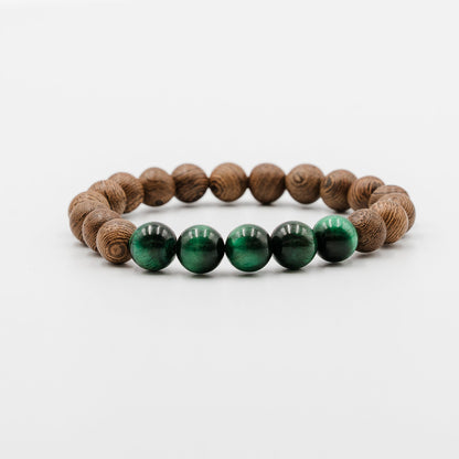 Forest Instinct Bracelet – Natural Wood and Green Tiger Eye mens bracelet | Stone N Luxe