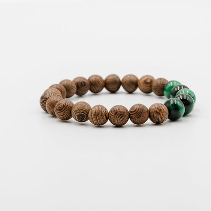 Forest Instinct Bracelet – natural wood and green tiger eye detail | Stone N Luxe