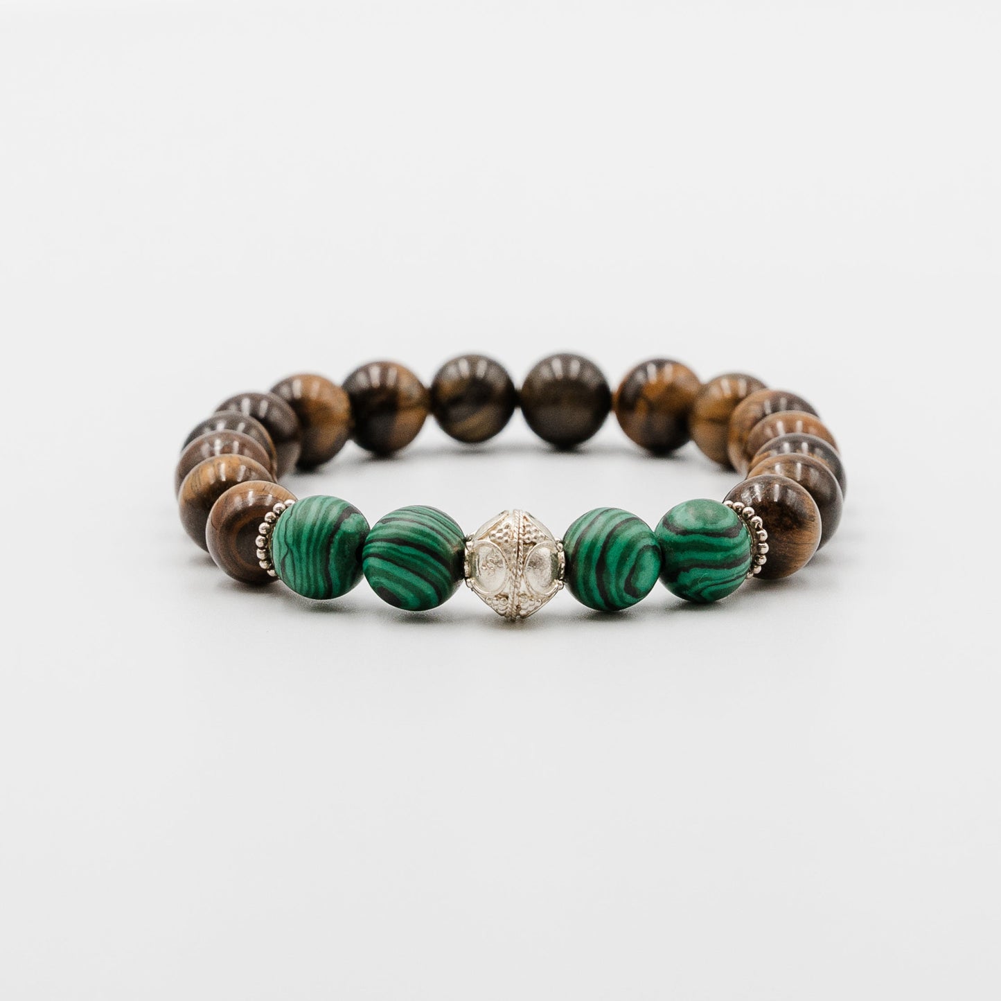The Grounded Growth Stack – malachite tiger eye lava stone bracelet set detail | Stone N Luxe