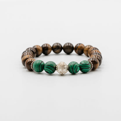 The Grounded Growth Stack – malachite tiger eye lava stone bracelet set detail | Stone N Luxe