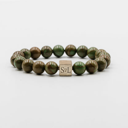 Inner Harmony Set – green jasper tiger eye bracelet stack detail | Stone N Luxe