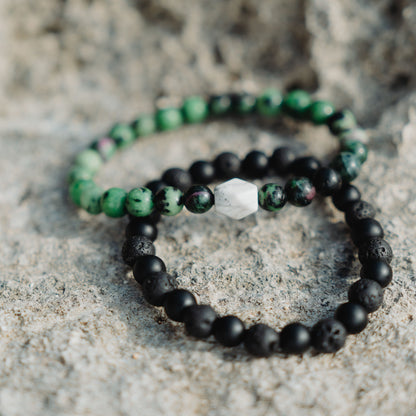 Ivory Ember Bracelet – ruby zoisite howlite bracelet lifestyle shot | Stone N Luxe