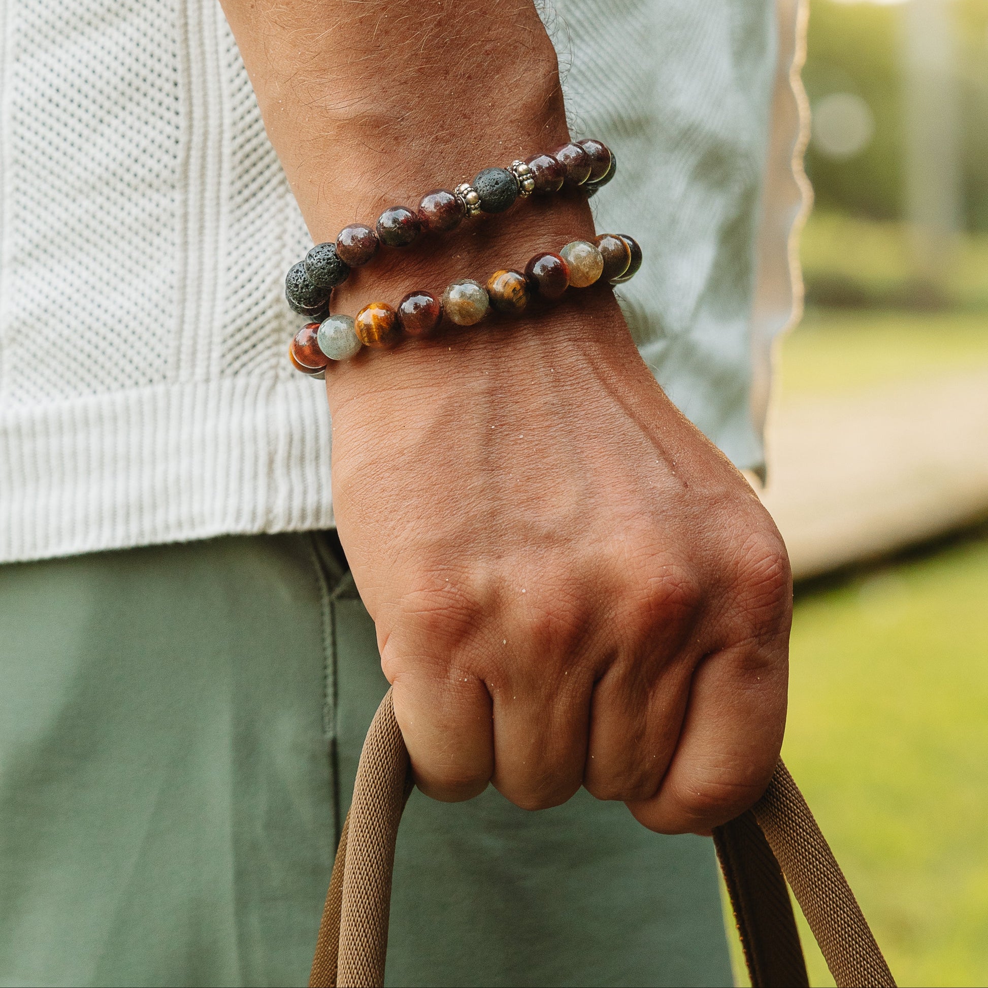 Noir Volcanic Bracelet – volcanic lava stone garnet bracelet worn on wrist | Stone N Luxe
