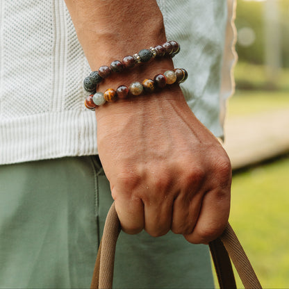 Noir Volcanic Bracelet – volcanic lava stone garnet bracelet worn on wrist | Stone N Luxe