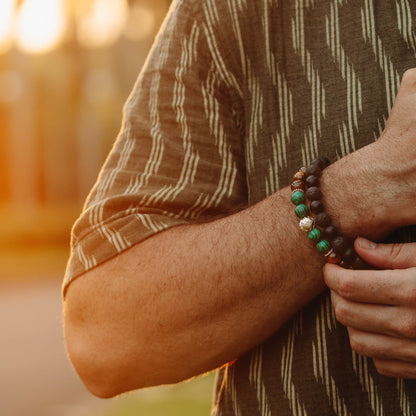 The Grounded Growth Stack – green and earth tone bracelet stack worn on wrist | Stone N Luxe