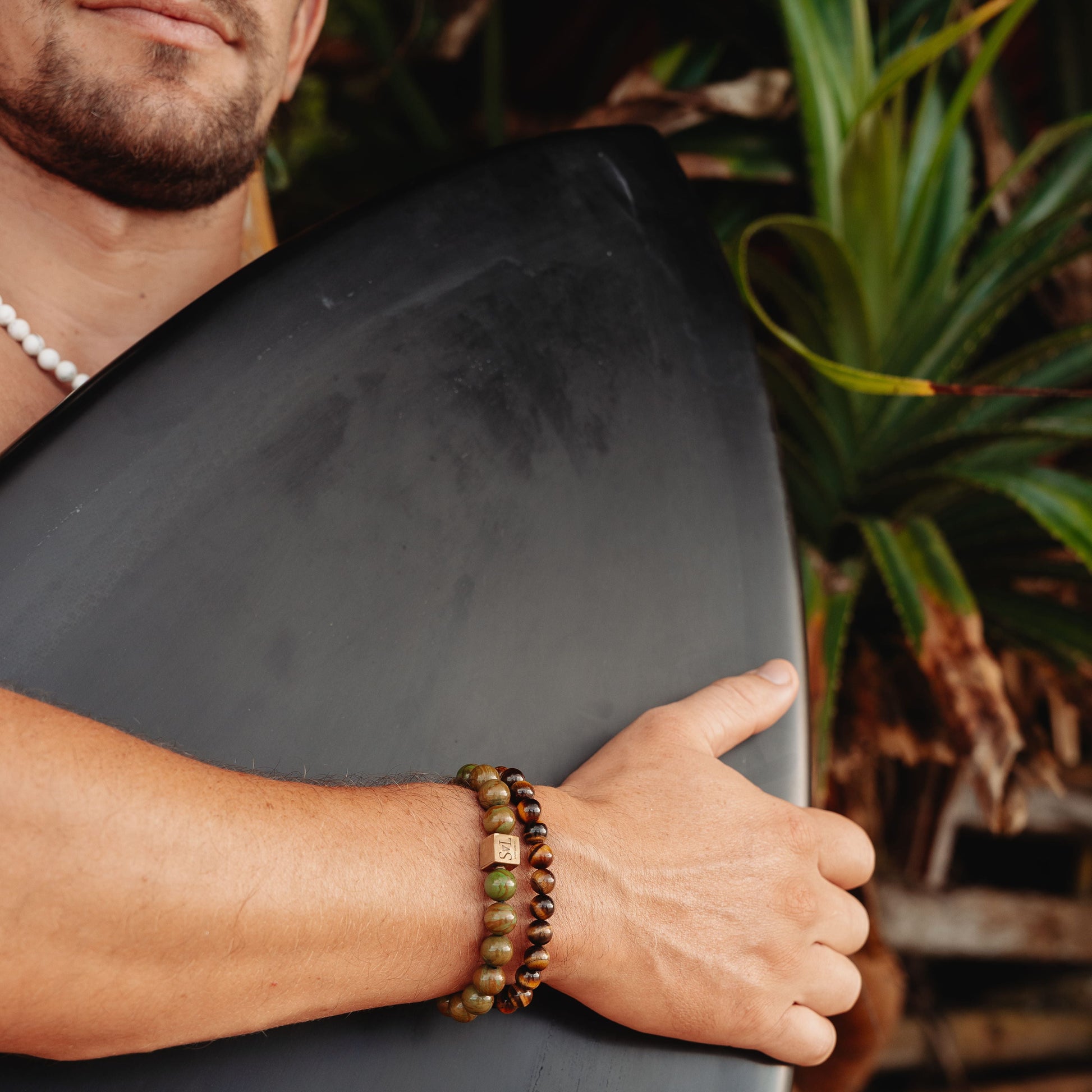 Inner Harmony Set – earthy green and gold gemstone bracelet set worn on wrist | Stone N Luxe