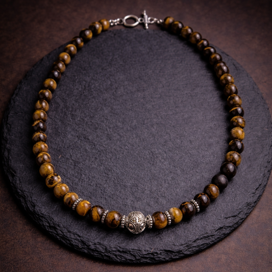 Tiger Legacy Necklace – Tiger Eye beaded mens necklace | Stone N Luxe